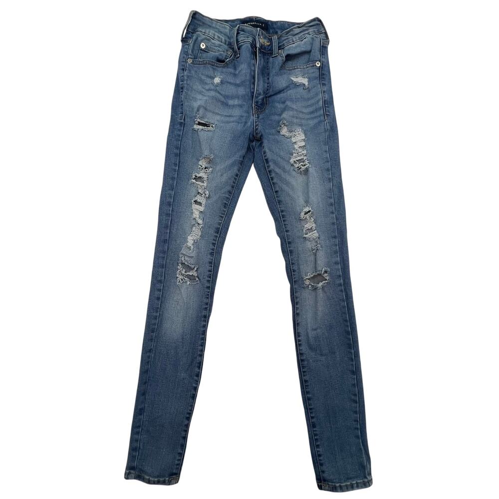 Aeropostale Women's‎ Super High-Rise Jegging Denim Jeans Size 4 Long Distressed
